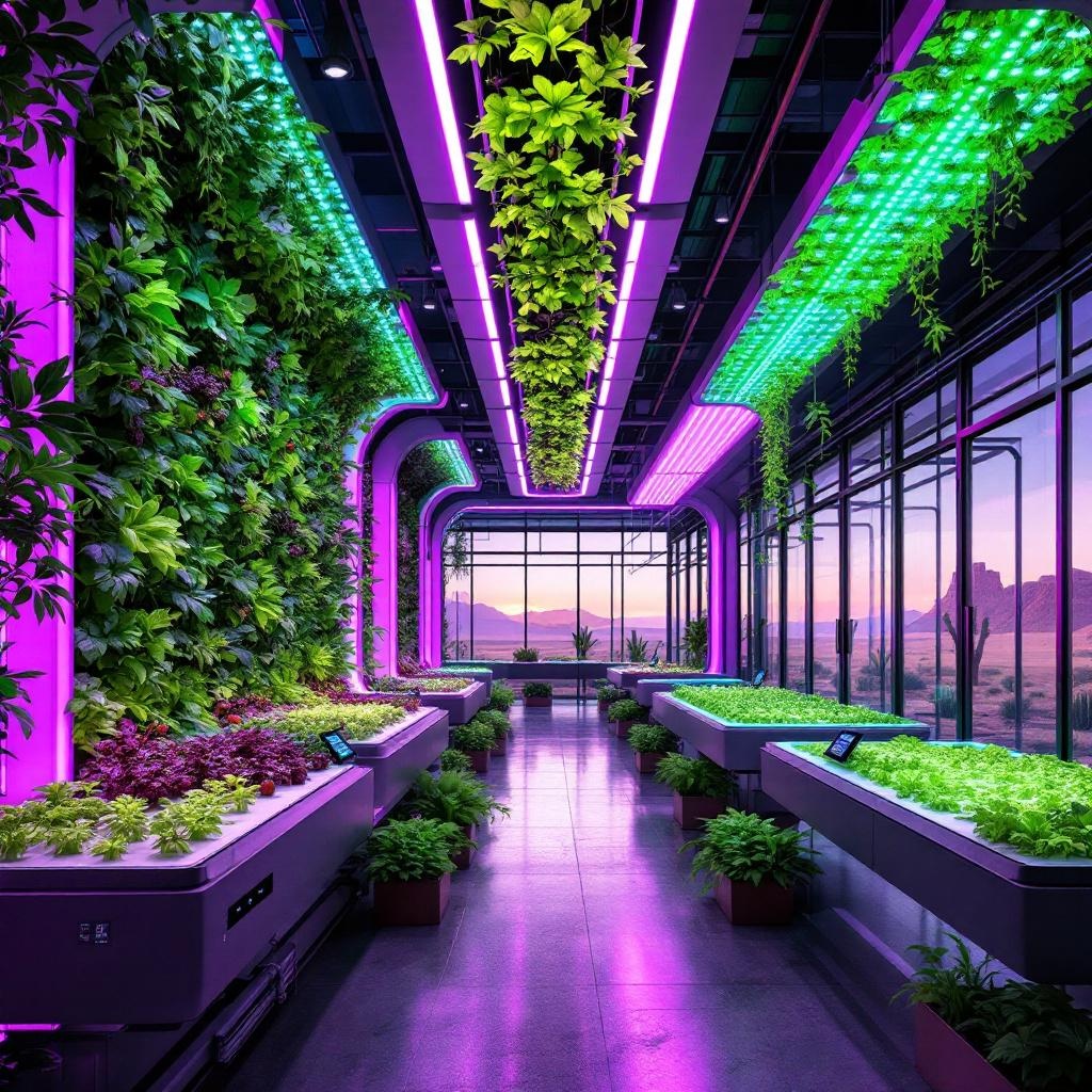 Futuristic hydroponics greenhouse with vertical towers
